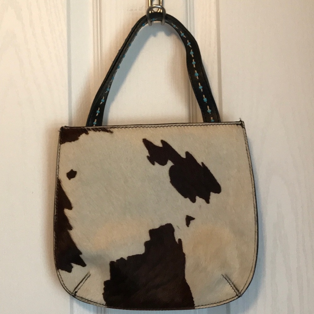 Fossil Calf Hair & Black Leather Satchel Handbag